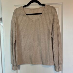 Beige Ribbed Knit Sweater